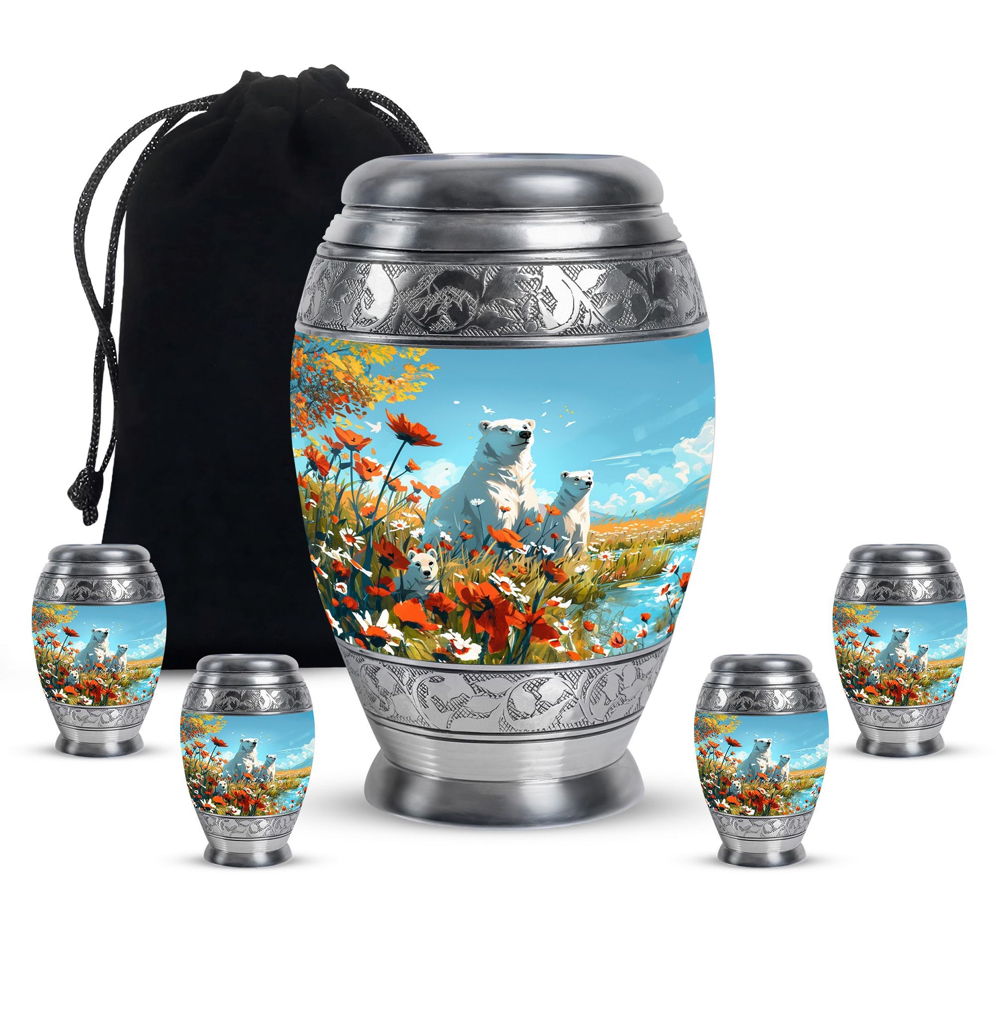 Polar Bear Theme Large Urn With 4 Keepsake Urn