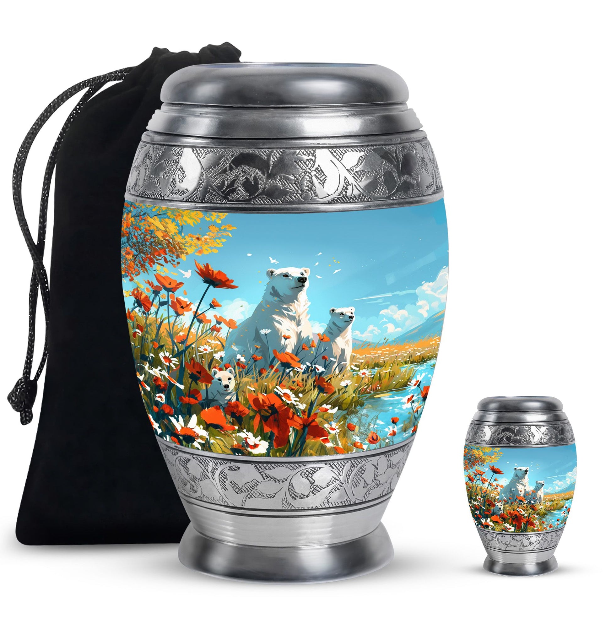 Polar Bear Theme Large Urn With 1 Keepsake Urn