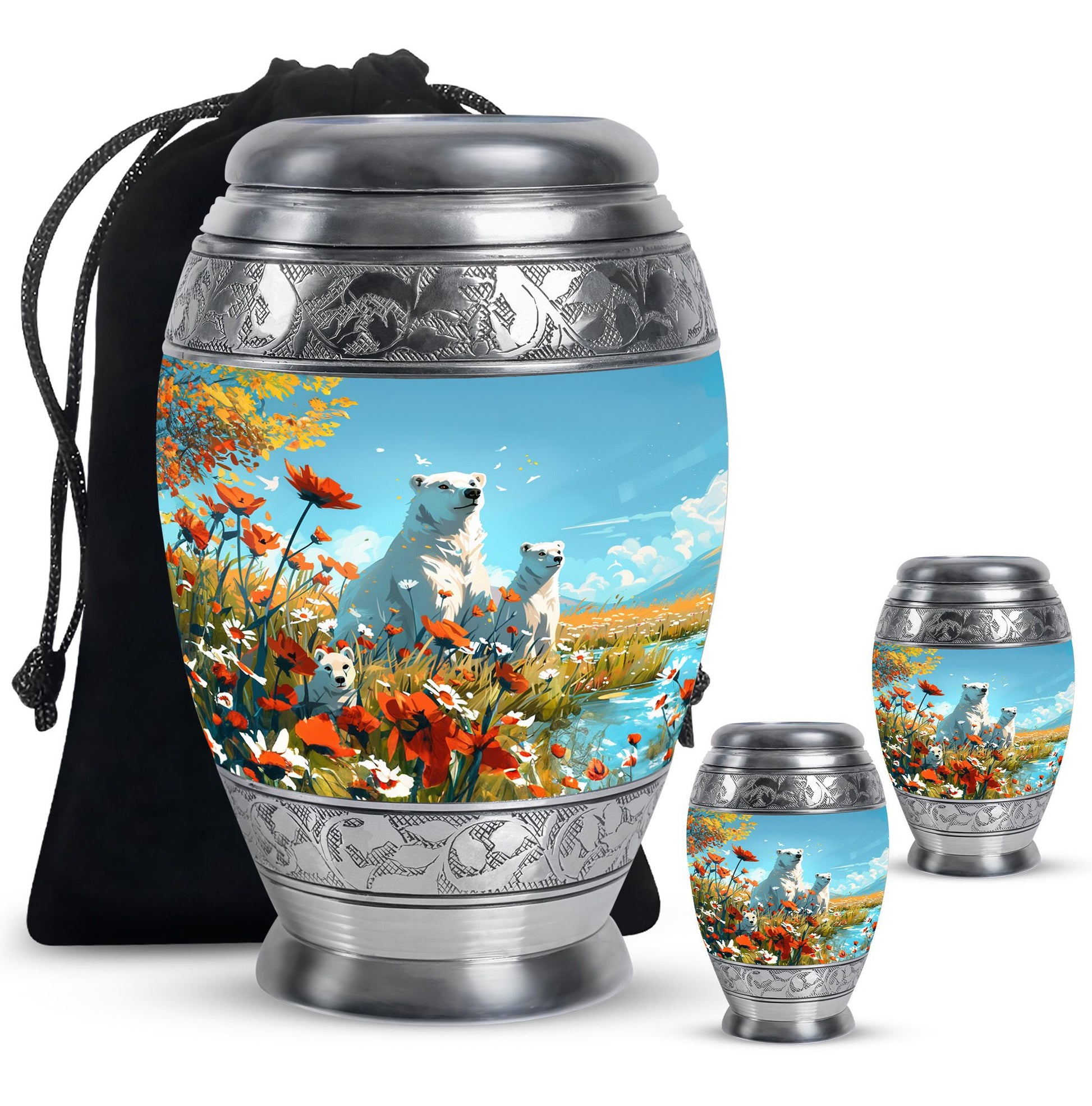 Polar Bear Theme Large Urn With 2 Keepsake Urn