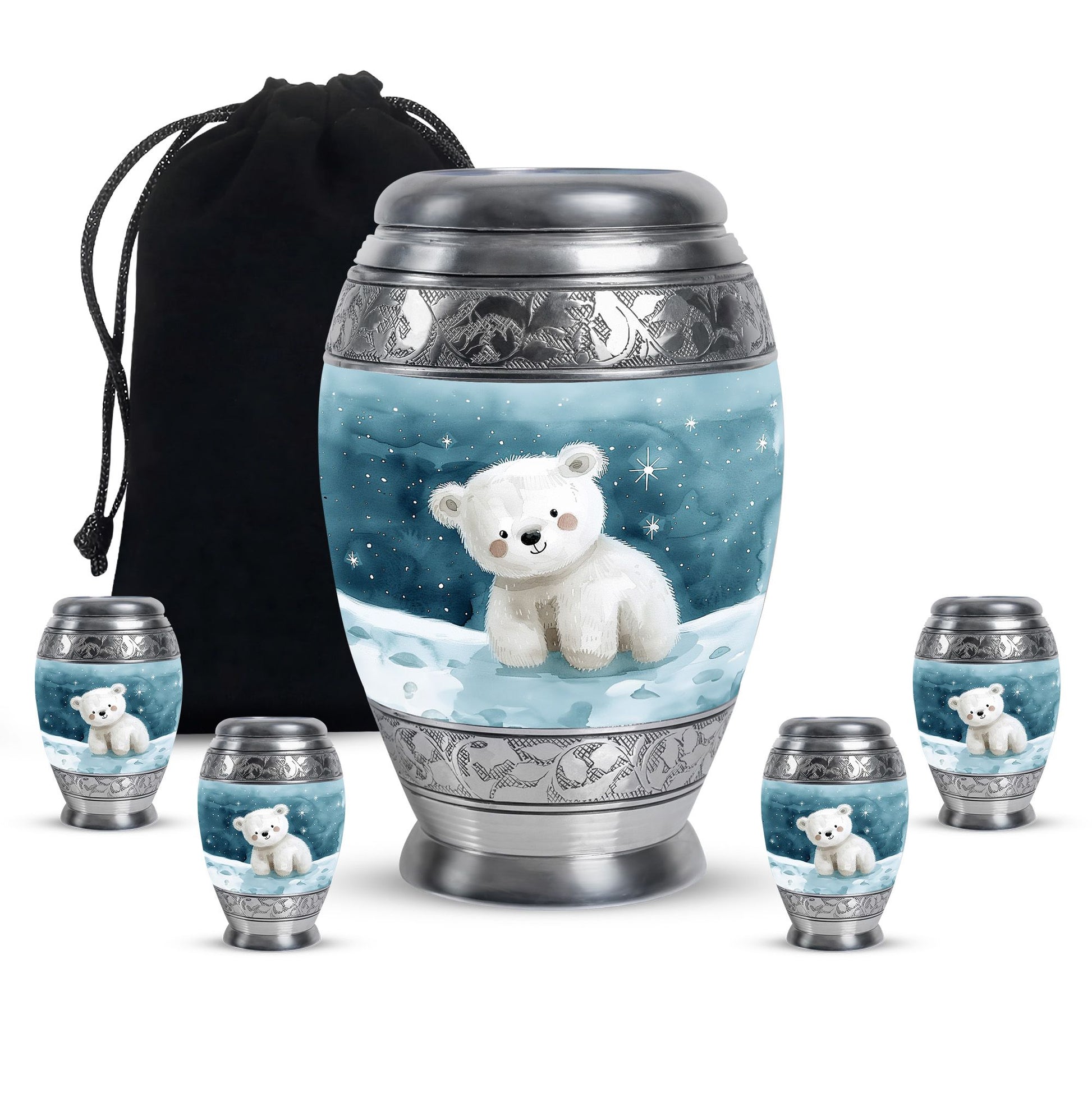Polar Bear Theme Large Urn With 4 Keepsake Urn