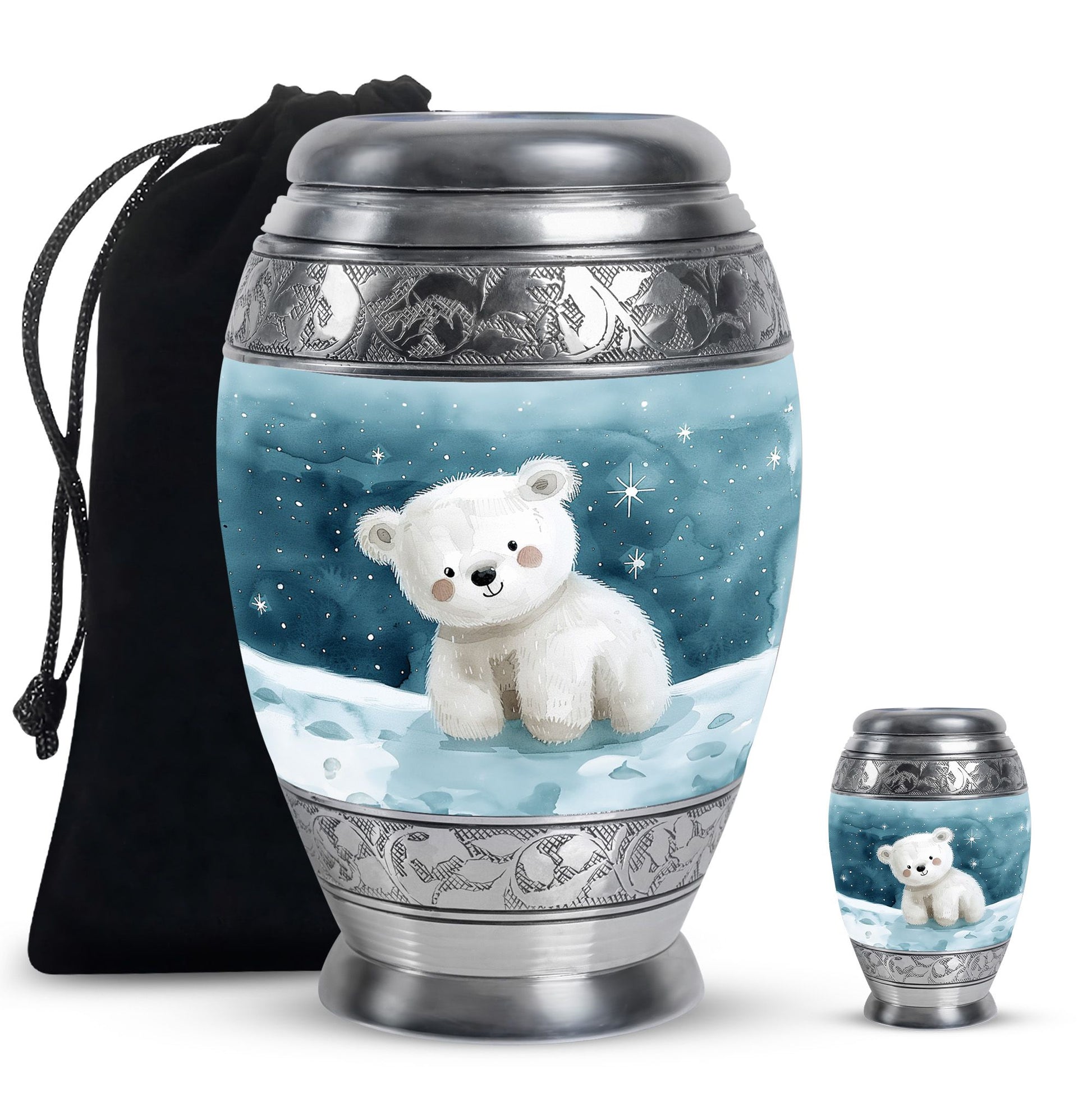 Polar Bear Theme Large Urn With 1 Keepsake Urn
