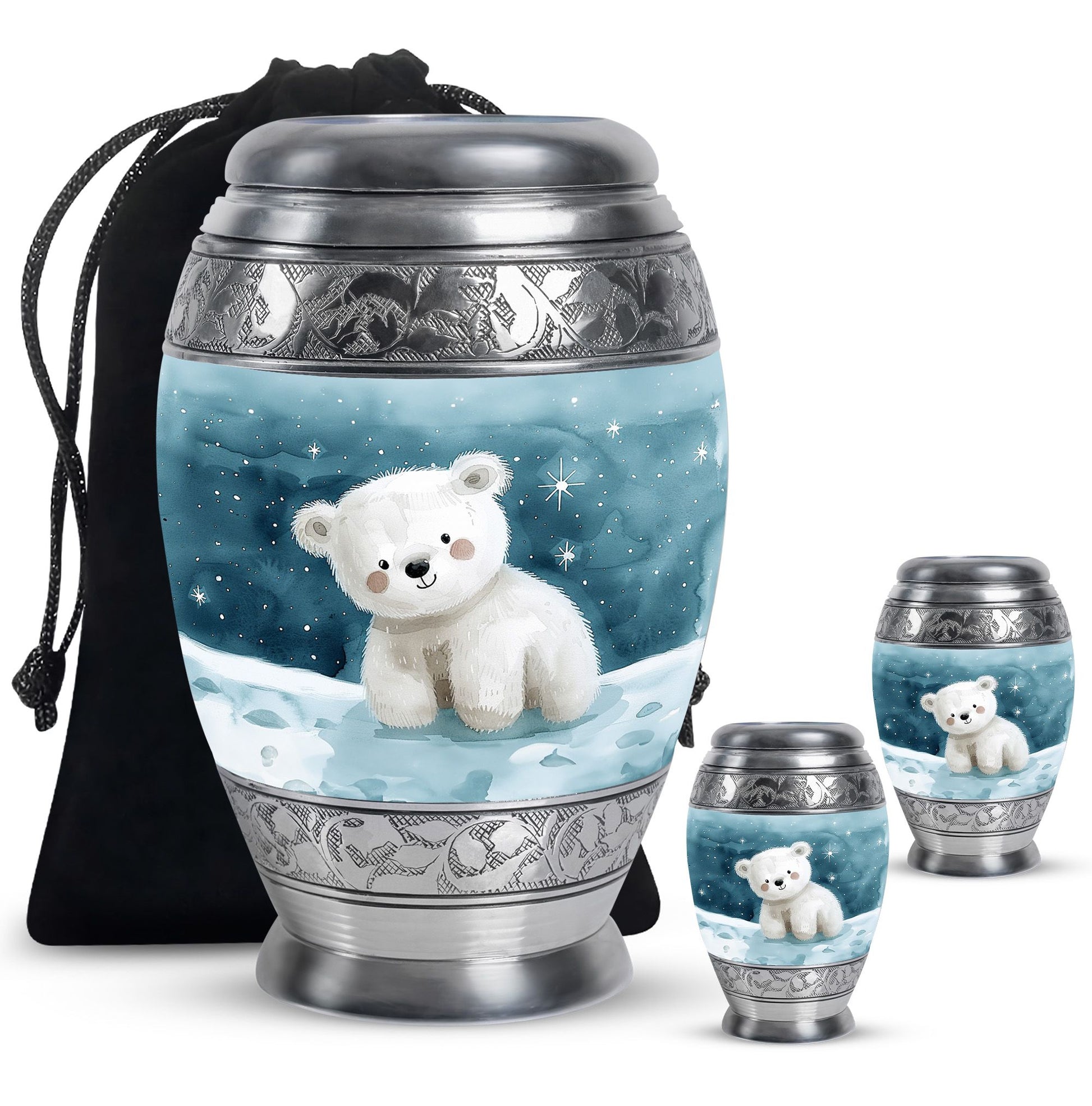 Polar Bear Theme Large Urn With 2 Keepsake Urn