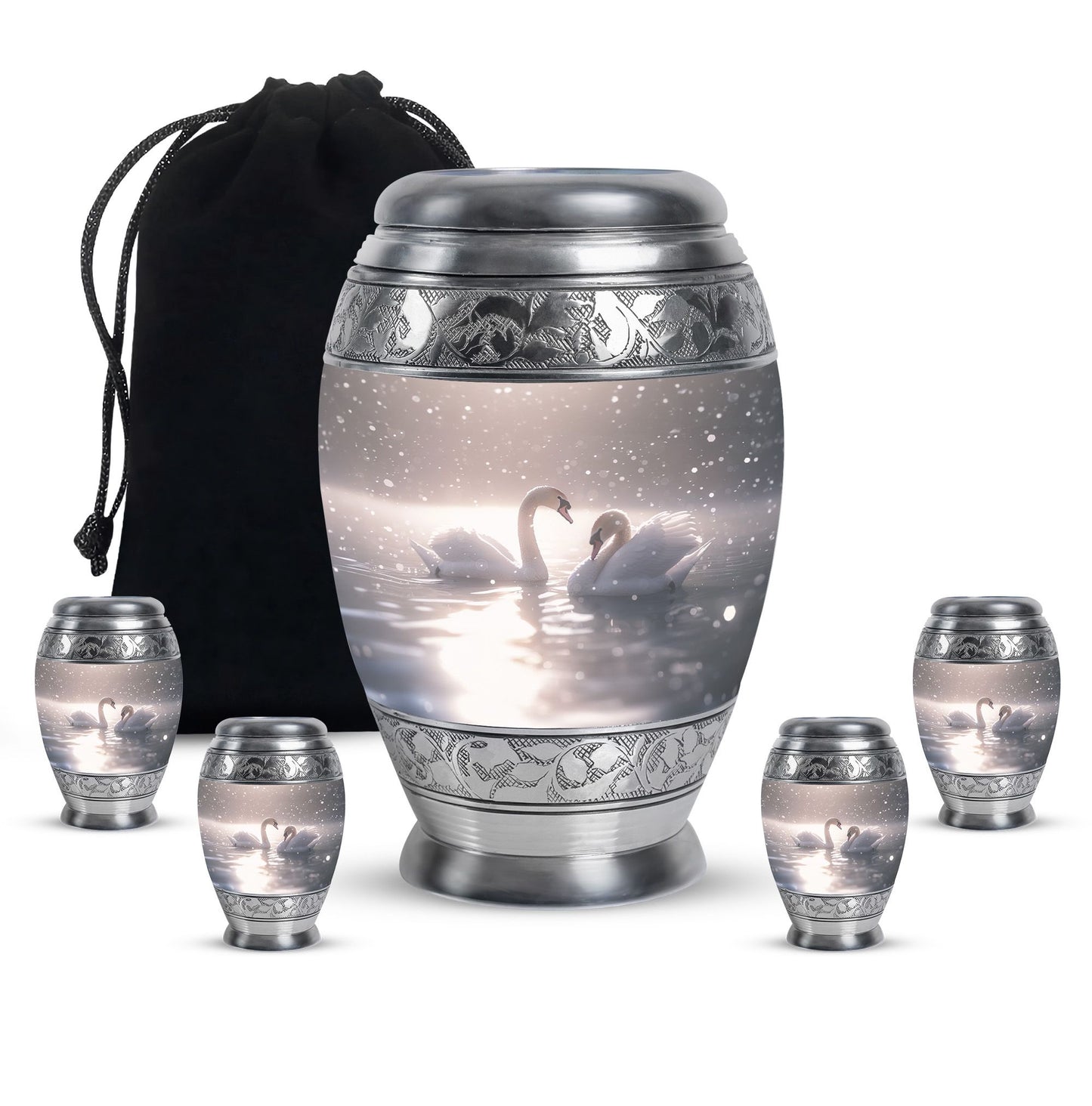 Swan Theme Large Urn With 4 Keepsake Urn