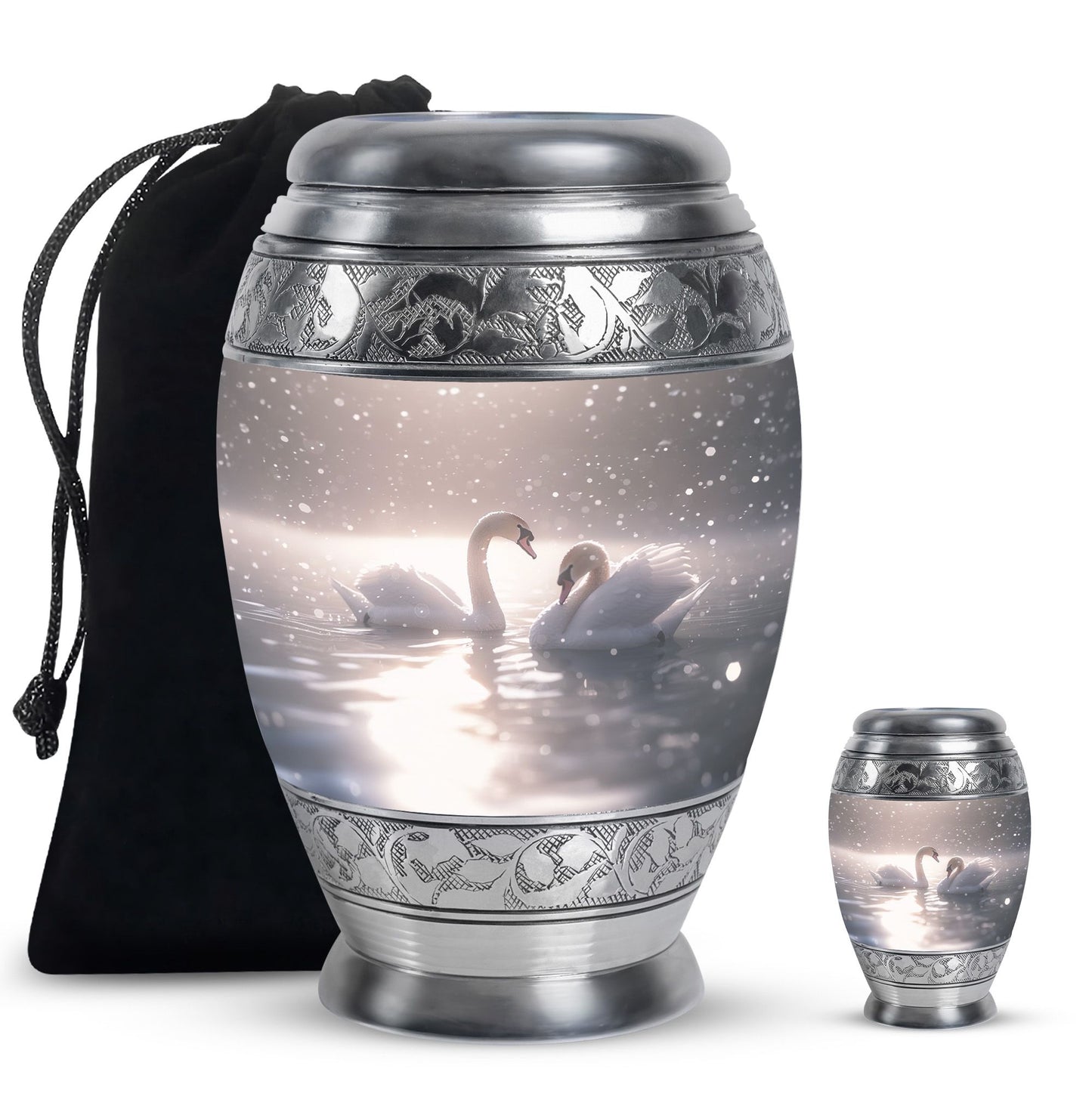 Swan Theme Large Urn With 1 Keepsake Urn
