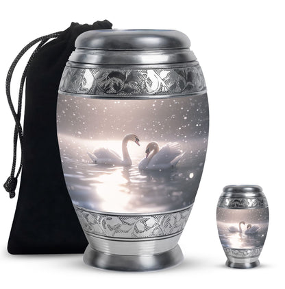 Swan Theme Large Urn With 1 Keepsake Urn