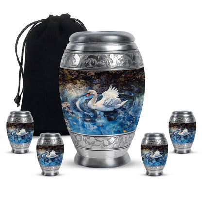 Swan Theme Large Urn With 4 Keepsake Urn