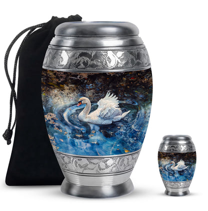 Swan Theme Large Urn With 1 Keepsake Urn