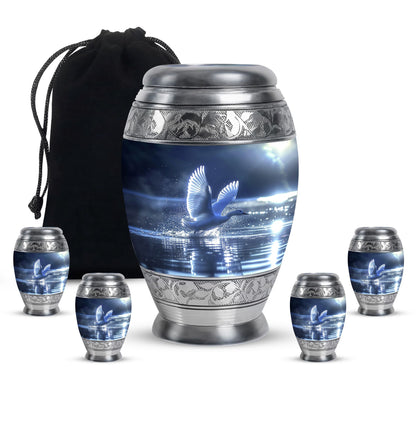 Swan Theme Large Urn With 4 Keepsake Urn