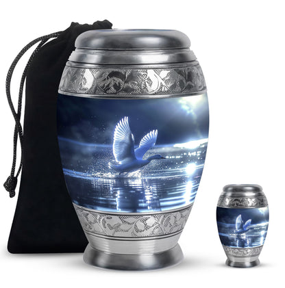 Swan Theme Large Urn With 1 Keepsake Urn