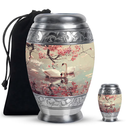 Swan Theme Large Urn With 1 Keepsake Urn