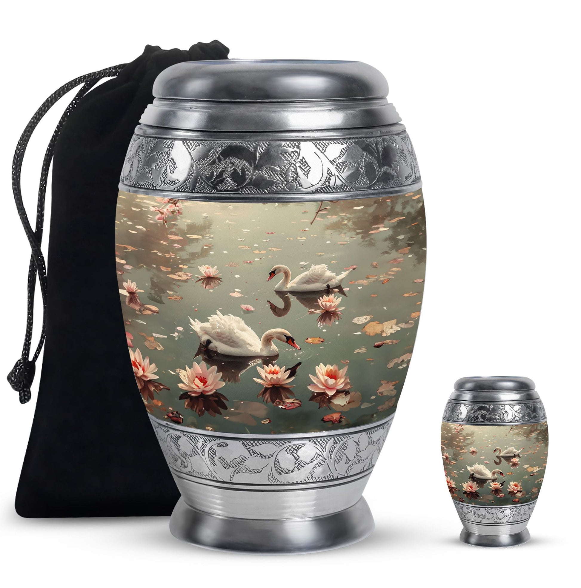 Swan Theme Large Urn With 1 Keepsake Urn