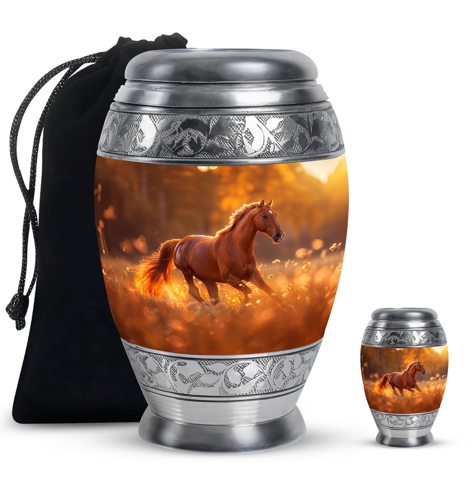 Runing Horse Theme Large Urn With 1 Keepsake Urn