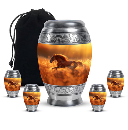 Runing Horse Theme Large Urn With 4 Keepsake Urn