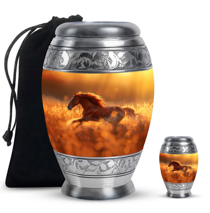 Runing Horse Theme Large Urn With 1 Keepsake Urn