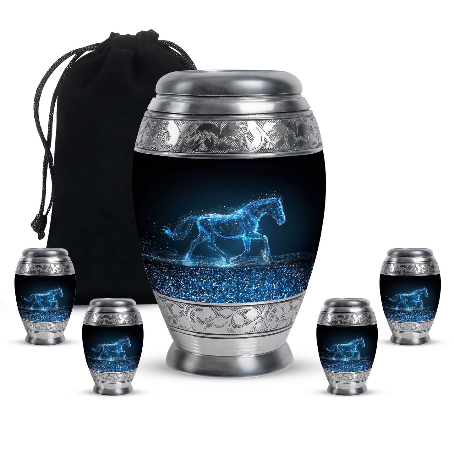 Runing Horse Theme Large Urn With 4 Keepsake Urn
