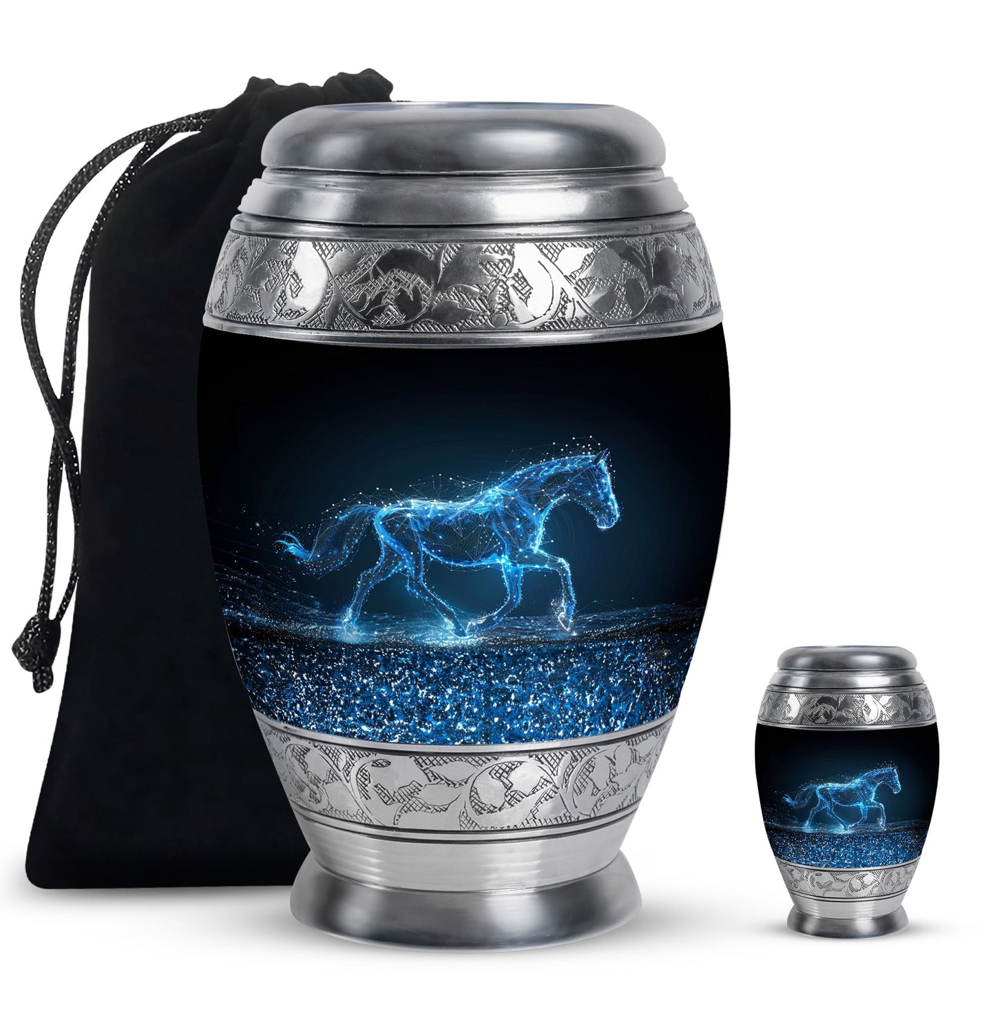 Runing Horse Theme Large Urn With 1 Keepsake Urn