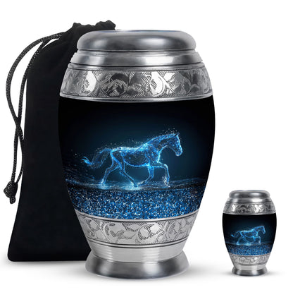 Runing Horse Theme Large Urn With 1 Keepsake Urn