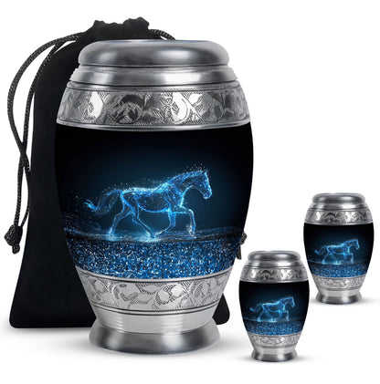 Runing Horse Theme Large Urn With 2 Keepsake Urn