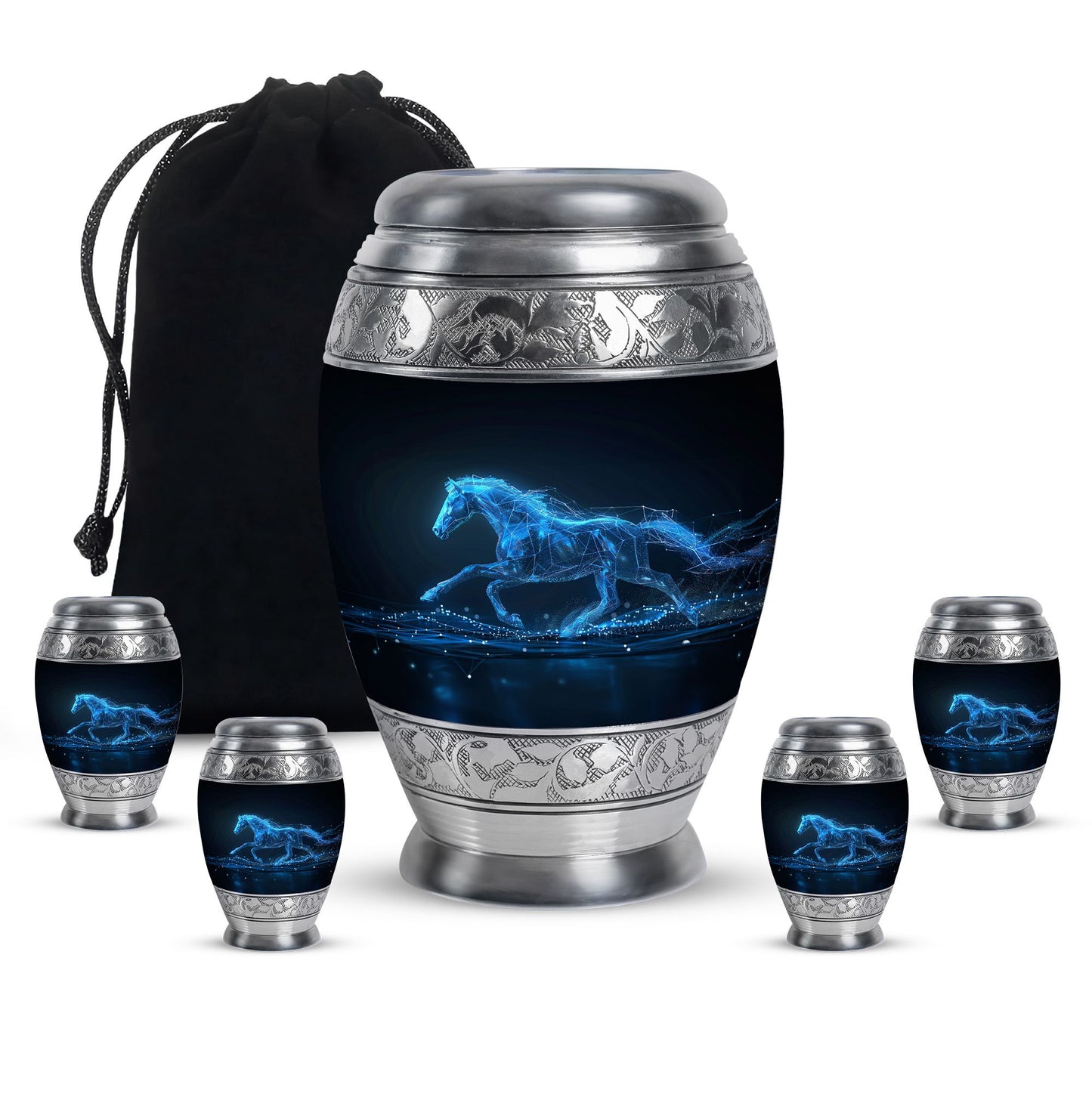 Runing Horse Theme Large Urn With 4 Keepsake Urn