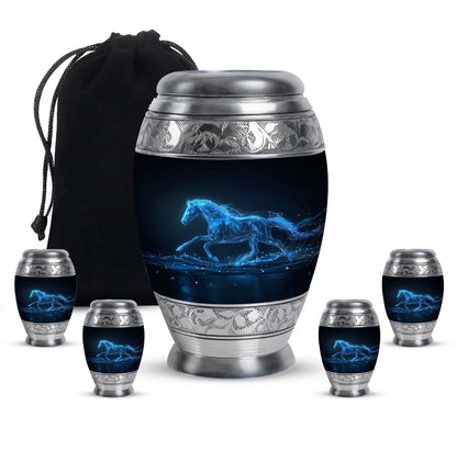 Runing Horse Theme Large Urn With 4 Keepsake Urn