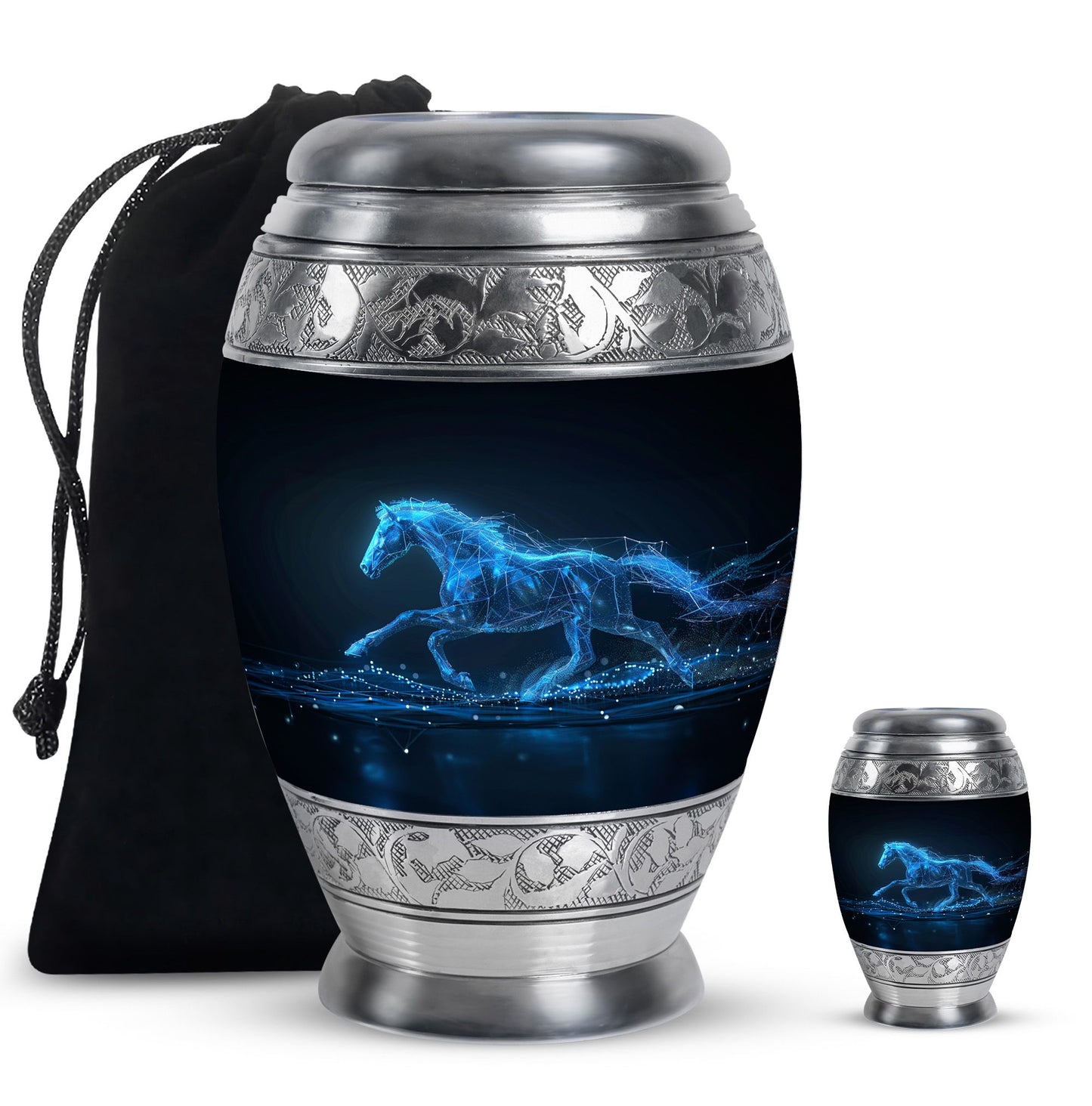 Runing Horse Theme Large Urn With 1 Keepsake Urn