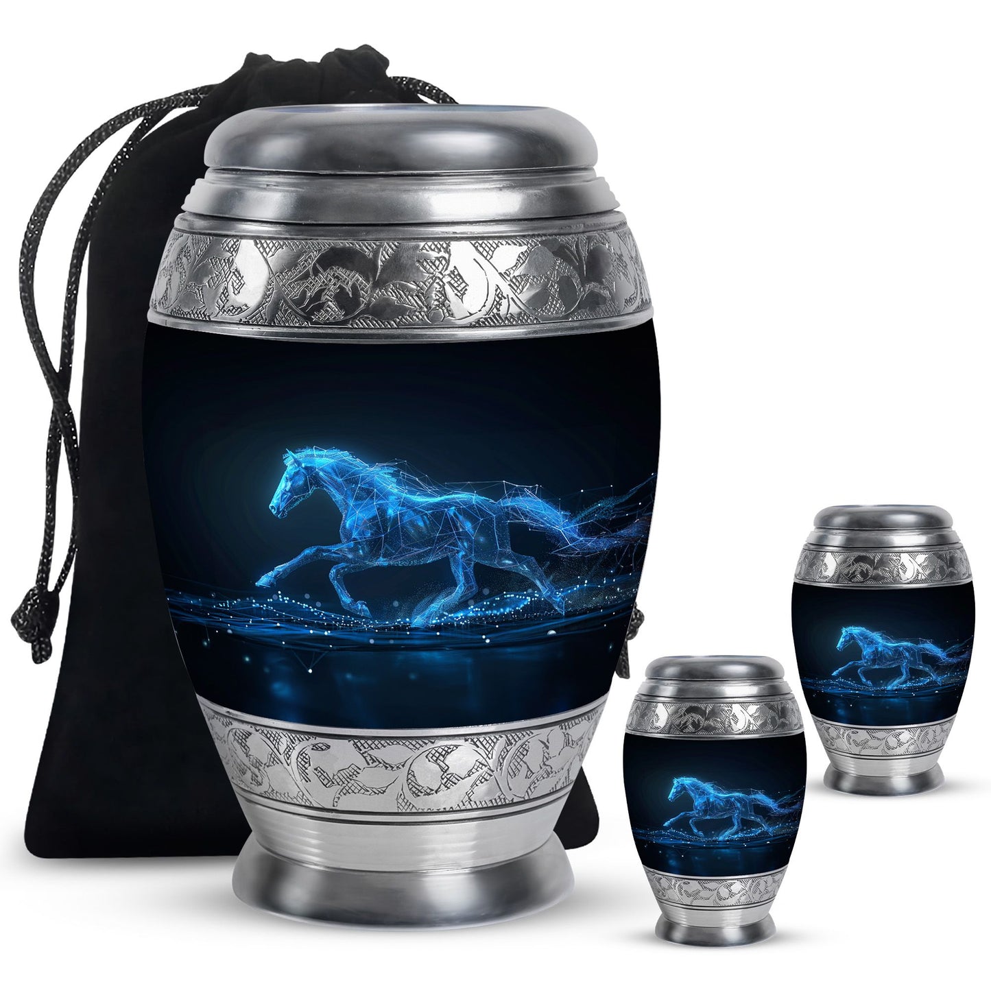 Runing Horse Theme Large Urn With 2 Keepsake Urn