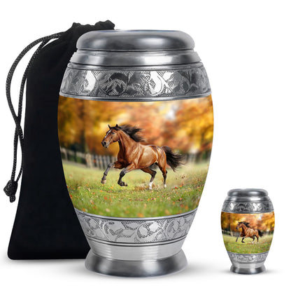 Runing Horse Theme Large Urn With 1 Keepsake Urn