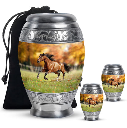 Runing Horse Theme Large Urn With 2 Keepsake Urn