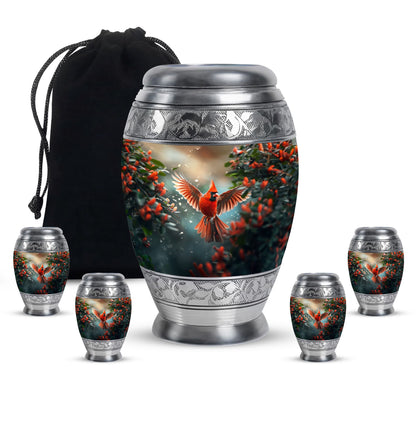 Cardinal Theme Large Urn With 4 Keepsake Urn