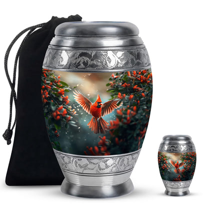Cardinal Theme Large Urn With 1 Keepsake Urn