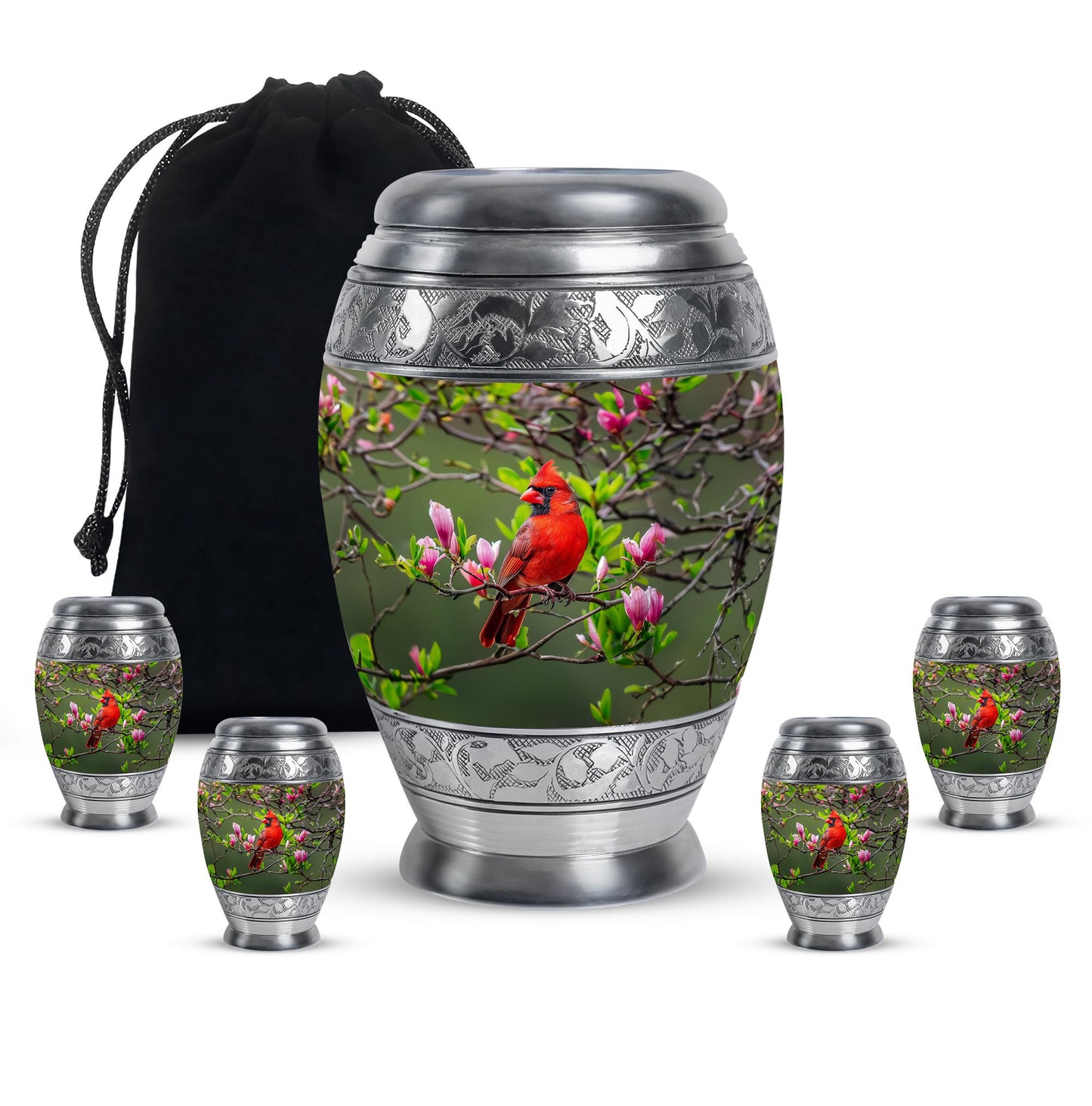 Cardinal Theme Large Urn With 4 Keepsake Urn