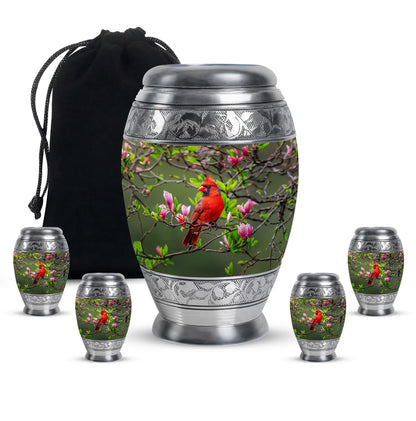 Cardinal Theme Large Urn With 4 Keepsake Urn