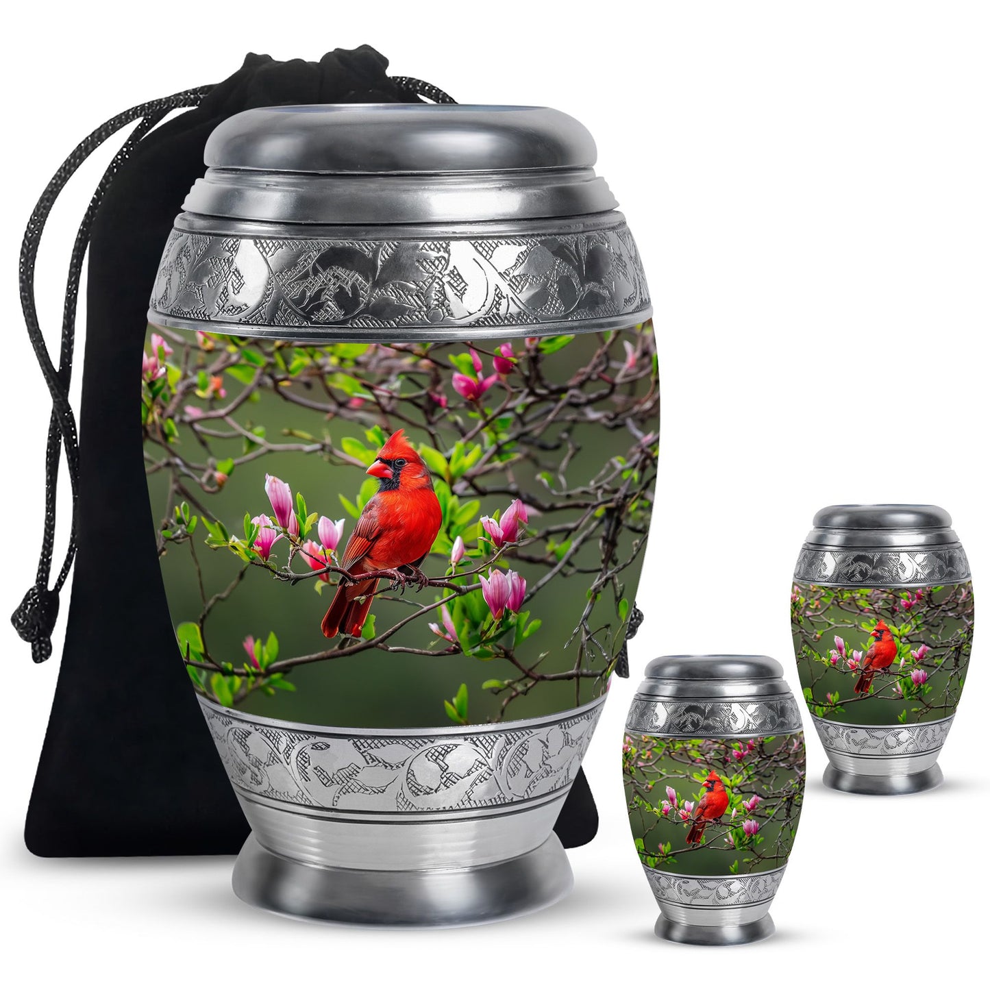 Cardinal Theme Large Urn With 2 Keepsake Urn
