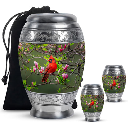 Cardinal Theme Large Urn With 2 Keepsake Urn
