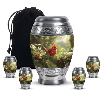 Cardinal Theme Large Urn With 4 Keepsake Urn