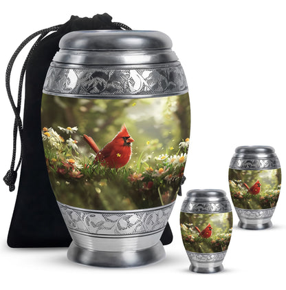 Cardinal Theme Large Urn With 2 Keepsake Urn