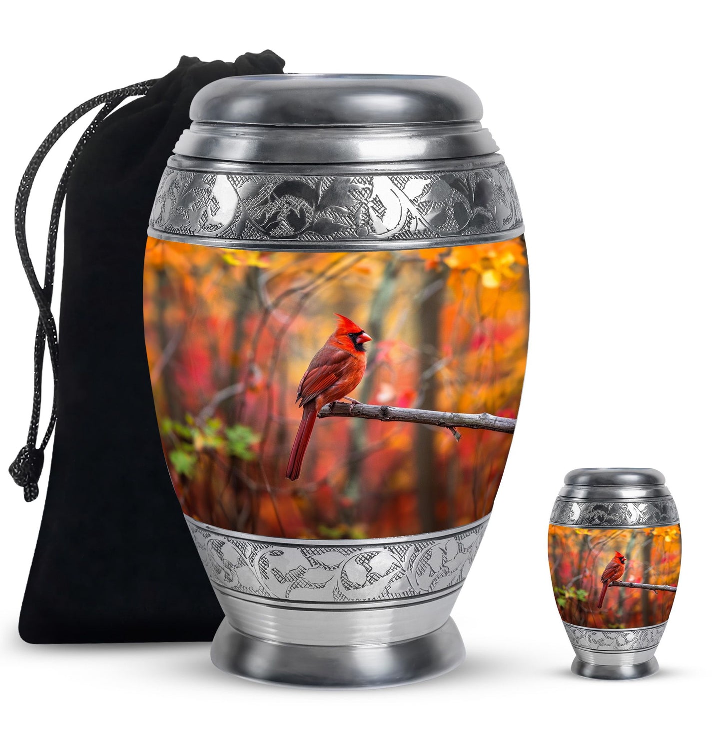 Cardinal Theme Large Urn With 1 Keepsake Urn
