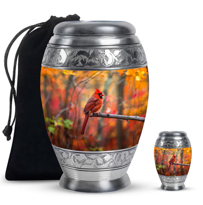 Cardinal Theme Large Urn With 1 Keepsake Urn