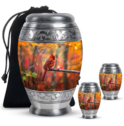 Cardinal Theme Large Urn With 2 Keepsake Urn