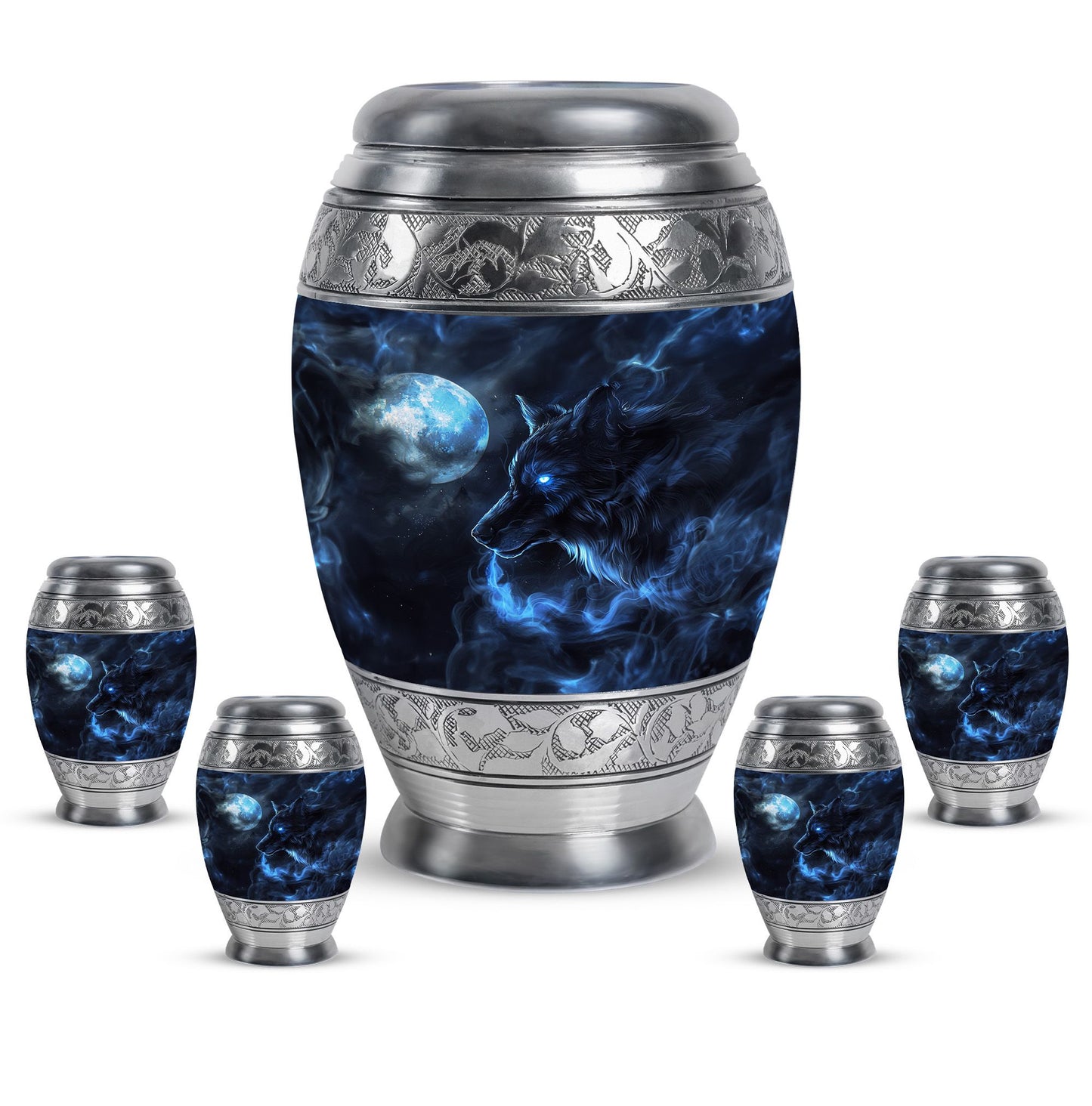Wolf Theme Large Urn With 4 Keepsake Urn