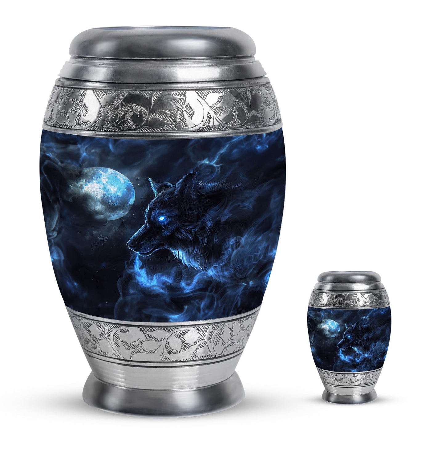 Wolf Theme Large Urn With 1 Keepsake Urn