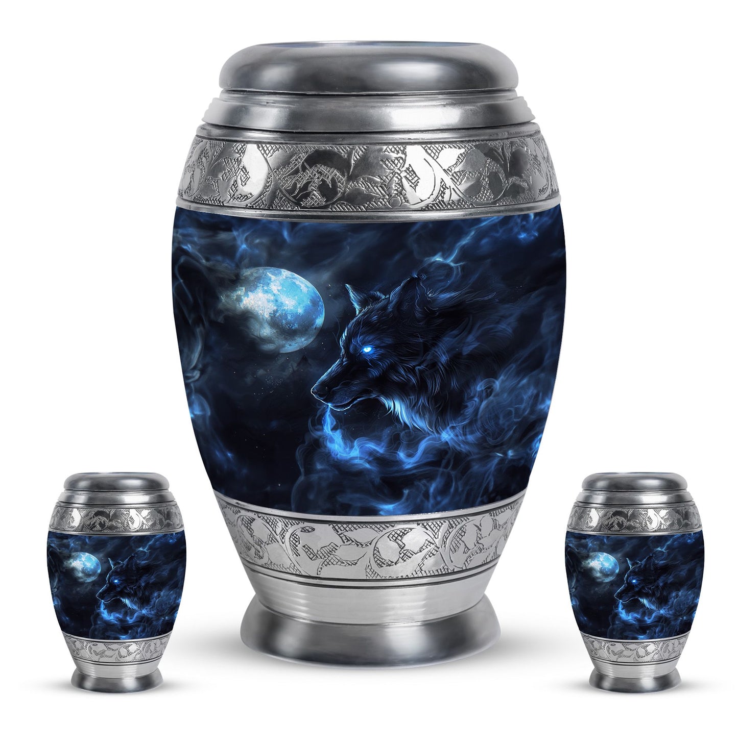 Wolf Theme Large Urn With 2 Keepsake Urn