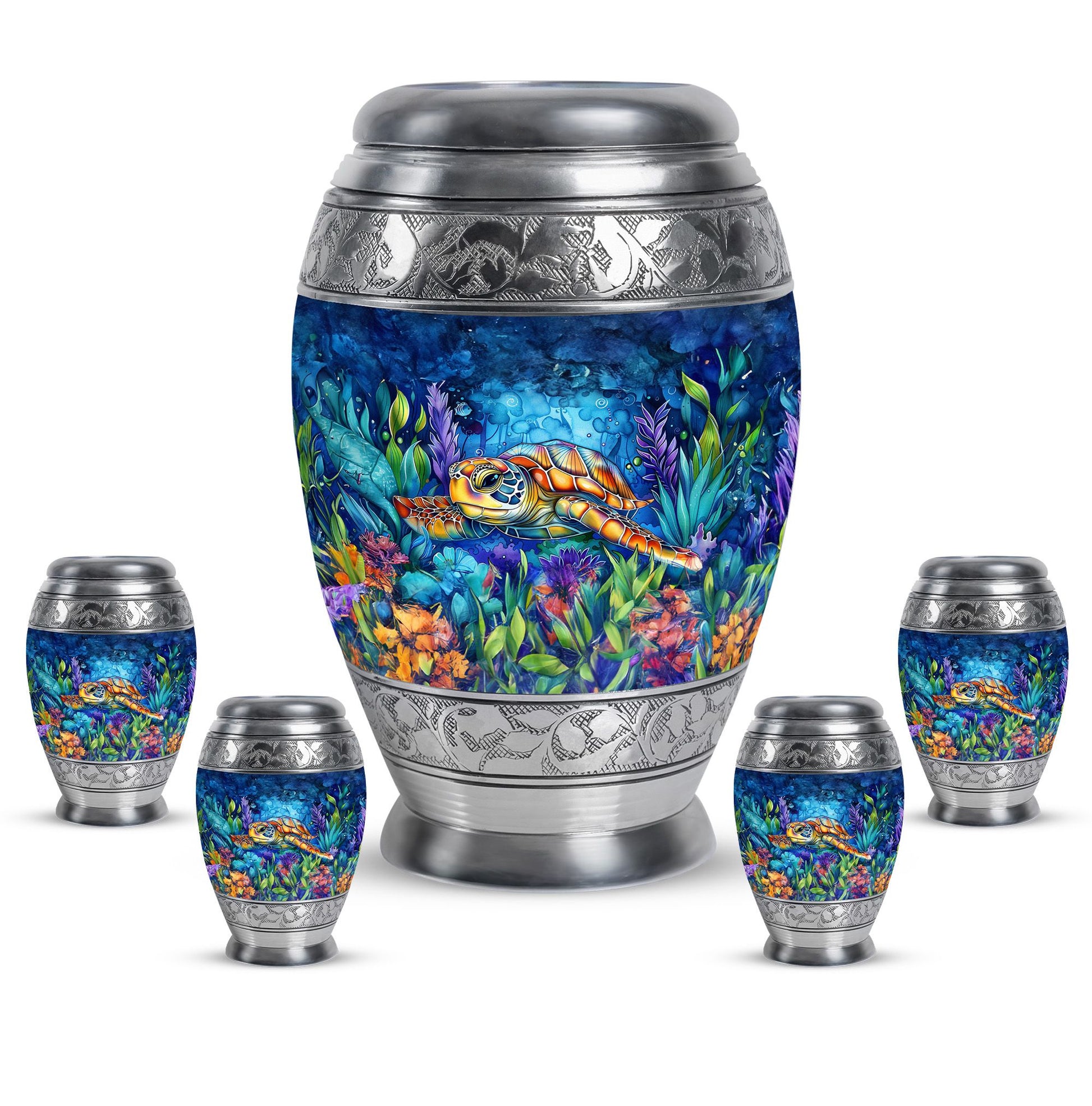 Turtle Theme Large Urn With 4 Keepsake Urn