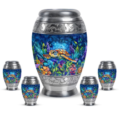 Turtle Theme Large Urn With 4 Keepsake Urn