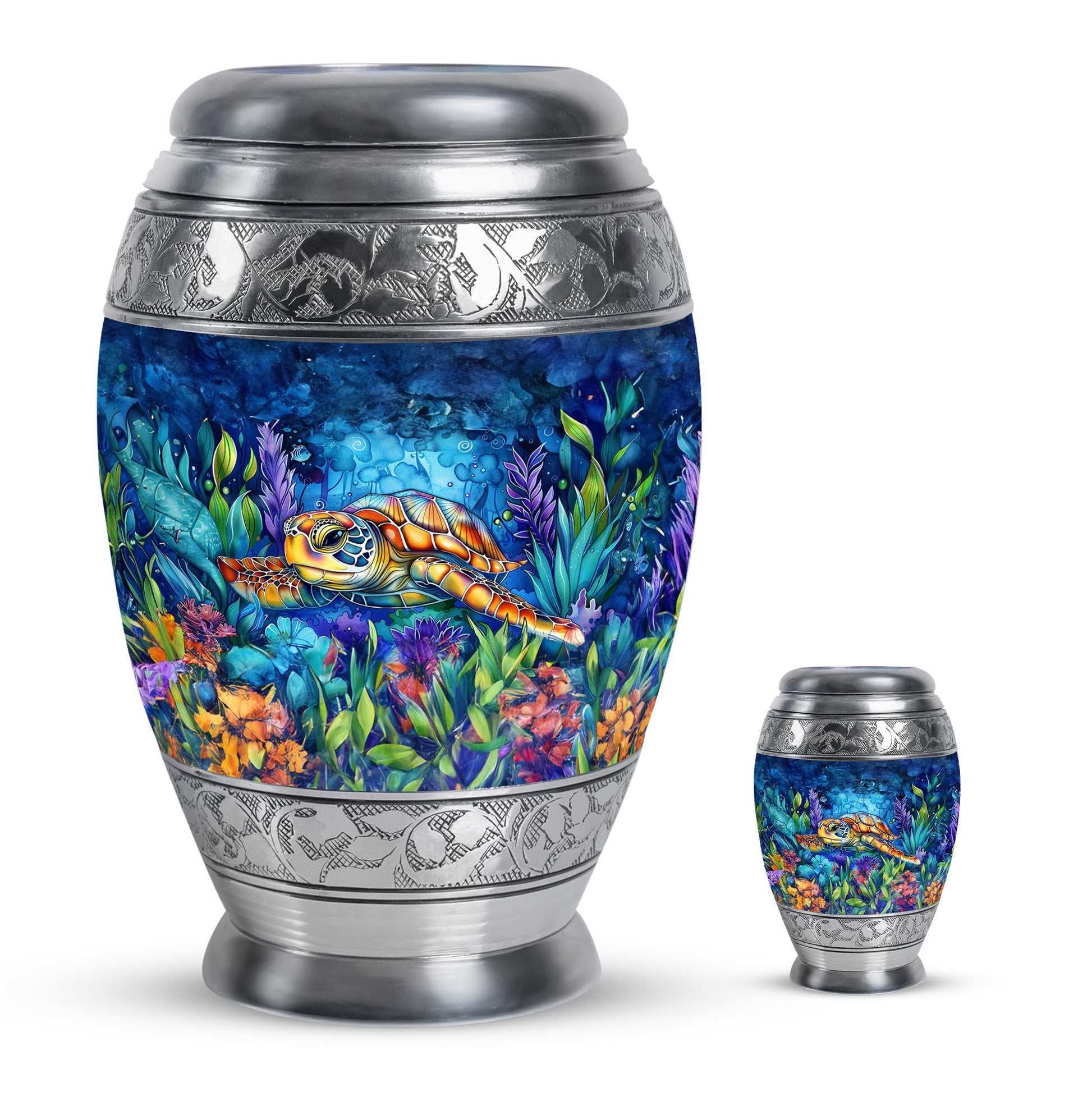 Turtle Theme Large Urn With 1 Keepsake Urn