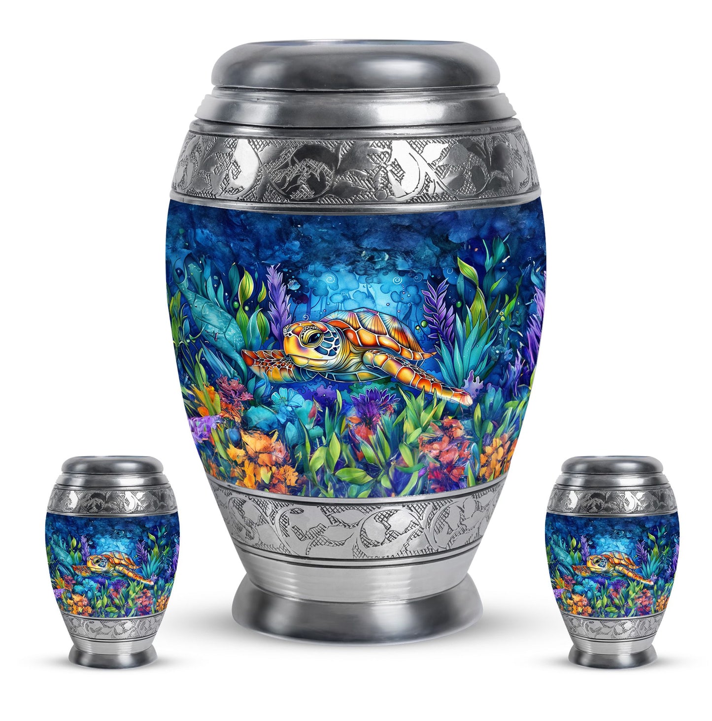 Turtle Theme Large Urn With 2 Keepsake Urn