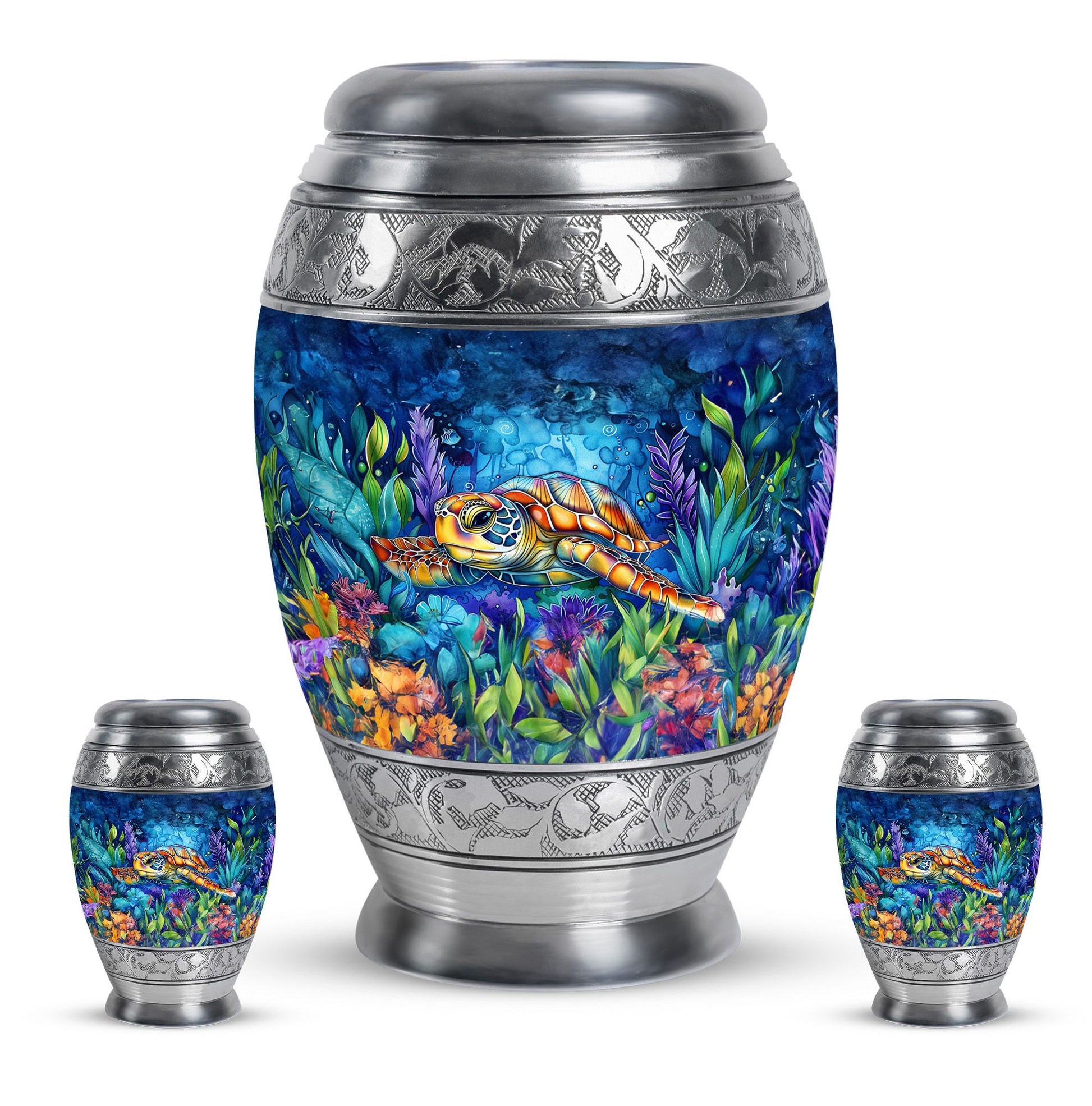 Turtle Theme Large Urn With 2 Keepsake Urn