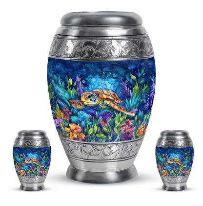 Turtle Theme Large Urn With 2 Keepsake Urn