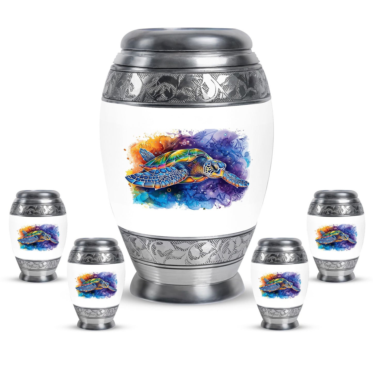 Turtle Theme Large Urn With 4 Keepsake Urn