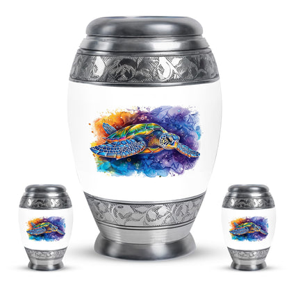 Turtle Theme Large Urn With 2 Keepsake Urn